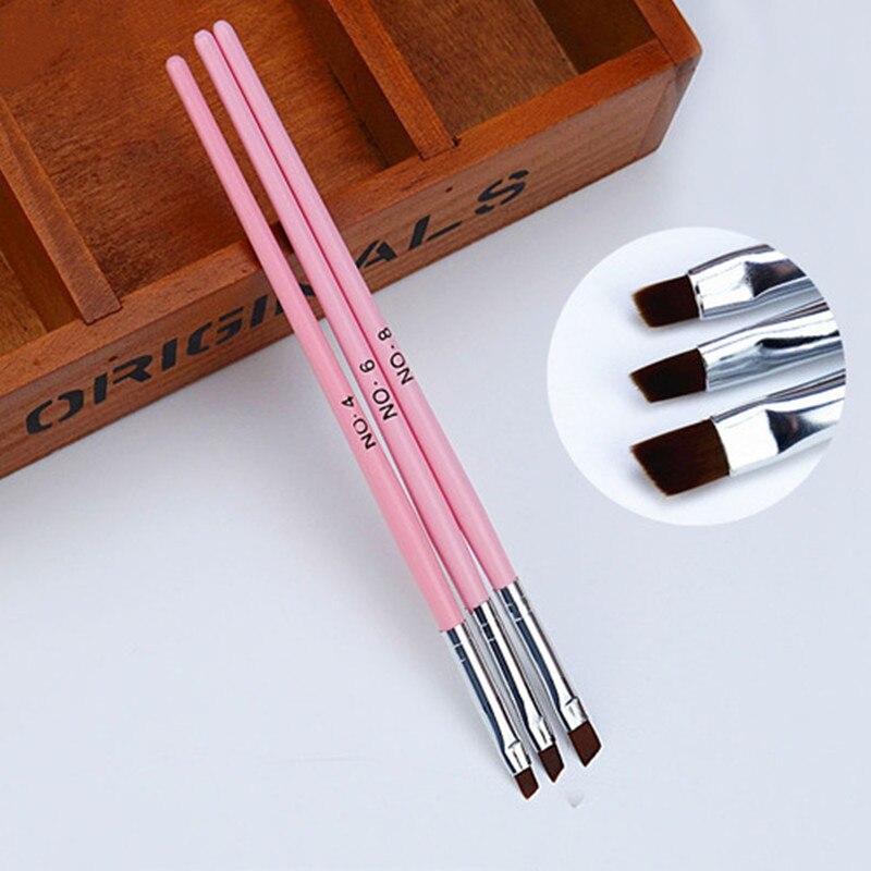 3Pcs Roze Rij Puntjes Dot Builder Platte Schilderij Kristal Carving Uv Gel Nail Art Acryl Polish Tips Pen Borstel manicure Tools Set