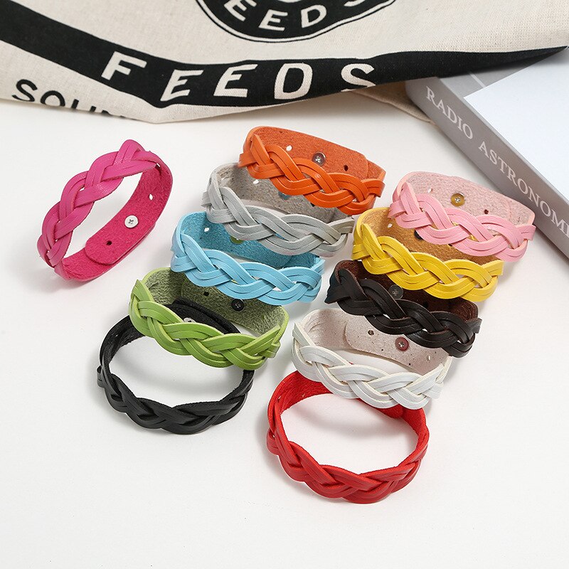 HXMENG-pulsera de cuero trenzado para niñas, brazalete de estilo coreano, versátil, sencillo