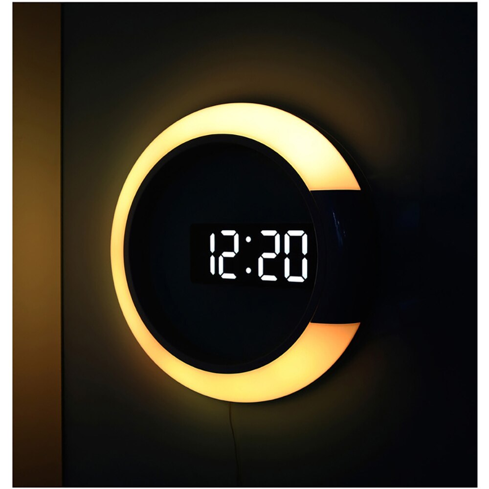 LED mirror hollow wall clock multifunctional clock home thermometer digital alarm clock