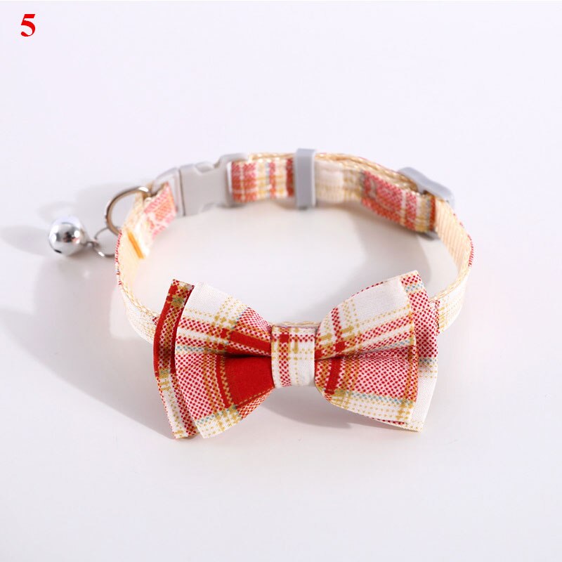 Collar de gato con lazo a cuadros para perros, Lazo de algodón con campana, Collar de gatito con hebilla de seguridad, corbata de cuello ajustable, accesorios para gatos