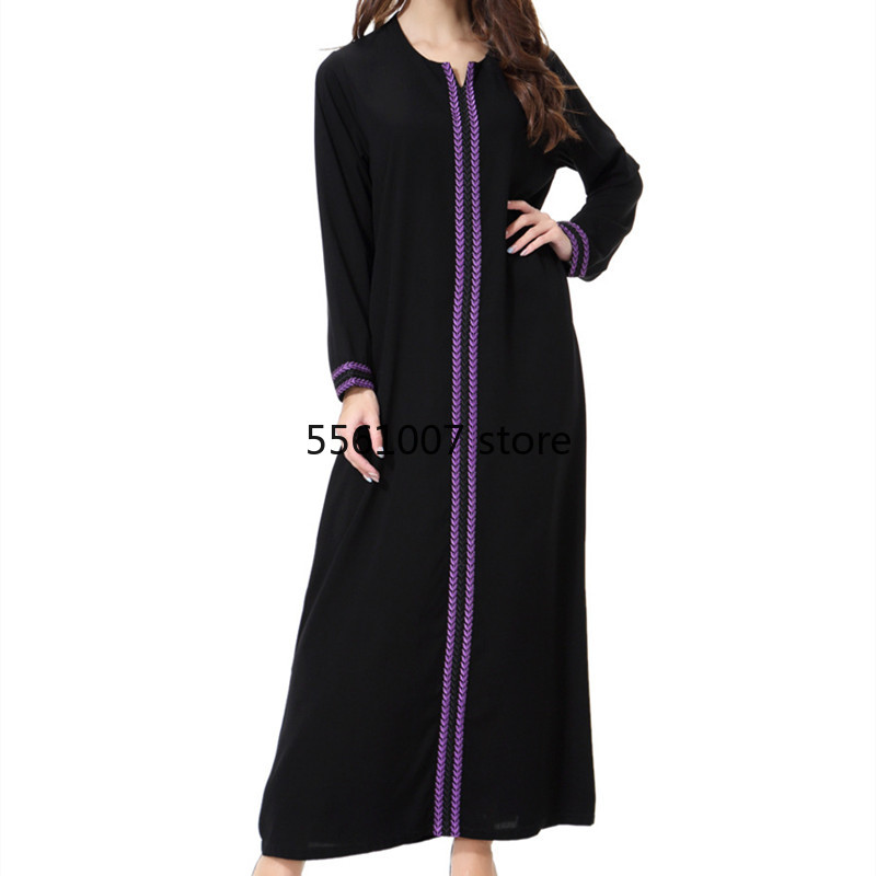 Vestidos Abayas para mulheres, bordados, manga comprida, robe casual preto fino, Dubai, Turquia, roupas islâmicas, terno de moda muçulmana