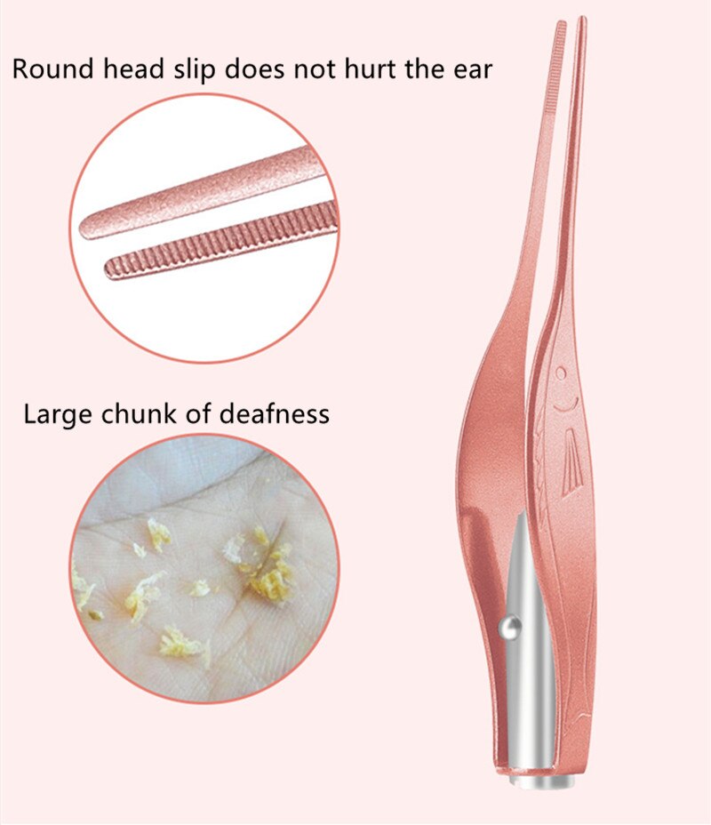 1Pc Do Not Hurt Ear Dig LED Flashlight Earpick Clean Tweezers Tool Ear Nose Stainless Steel Tweezers Trimmer Earwax Removal Care