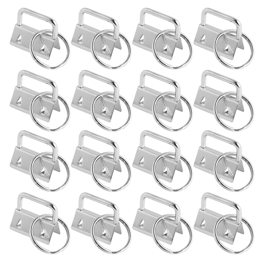 25/50Pcs DIY Fabric Hardware Key Chain Fob Wristlet Hardware with Key Ring for Lanyard Luggage Strap Accessories（25mm, Silver)