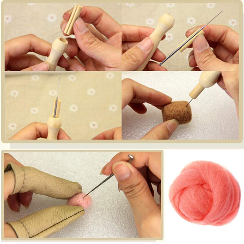 Imzay – kit d'aiguilles de couture, feutres, feutres, laine, kit de poche, outils de bricolage, avec manche en bois, bouteille transparente