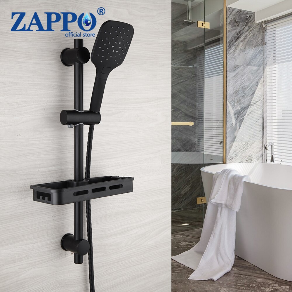 Zappo Matte Black Wall Mounted Bad Sliding Bar Wandmontage Rail W/Plank Badkamer Accessoires Handdouche Staaf