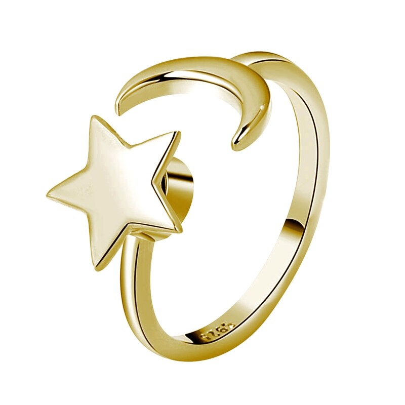 517F Gold Silver Ring Anti Anxiety Fidget Ring Anxiety Ring Star Moon Spinning Stress Relief Ring Spinner Meditation Ring: GOLD