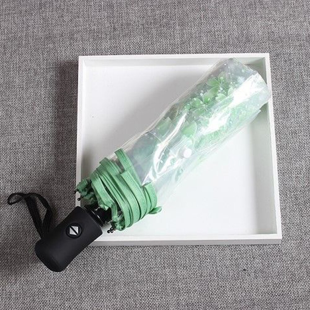 Paraguas transparente automático de lluvia para mujer, paraguas femenino de 3 etapas con 8 costillas, rosa, Morado, azul y verde, con imagen: Automatic Green
