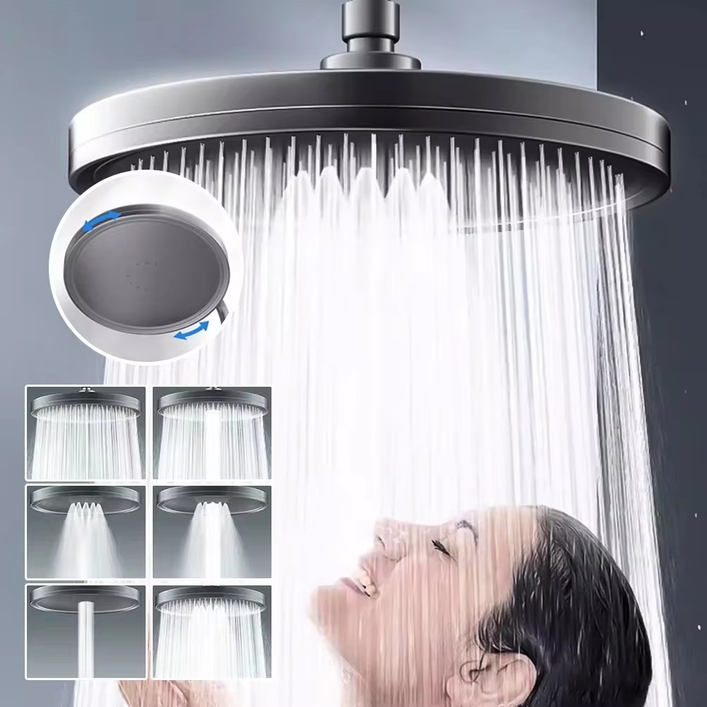 Cabezal de ducha de lluvia de 6 modos, cabezales de ducha de lluvia superiores de alta presión para baño, ° Accesorios para grifos de ducha con rociador superior