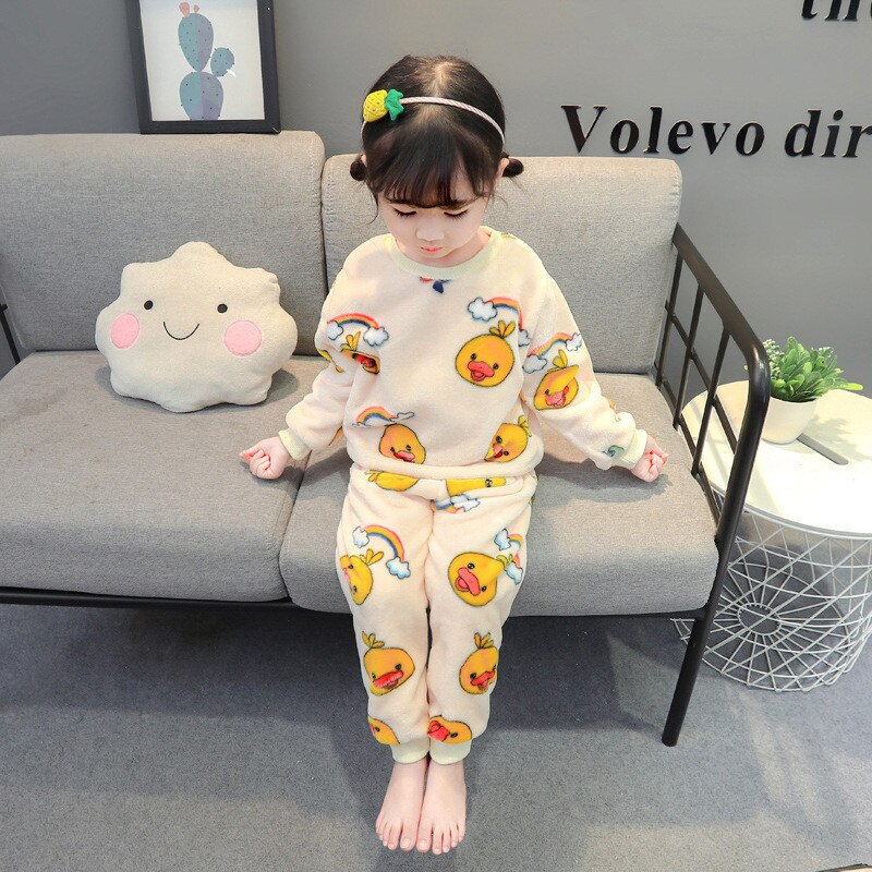 Pajamas for Toddler Girl Strawberry Flannel Pijamas Kids Warm Sets Baby Sleepers Teens Winter Sleepwear Nightgown Nightclothes 5: BW280-Duck / 80 for 1Y