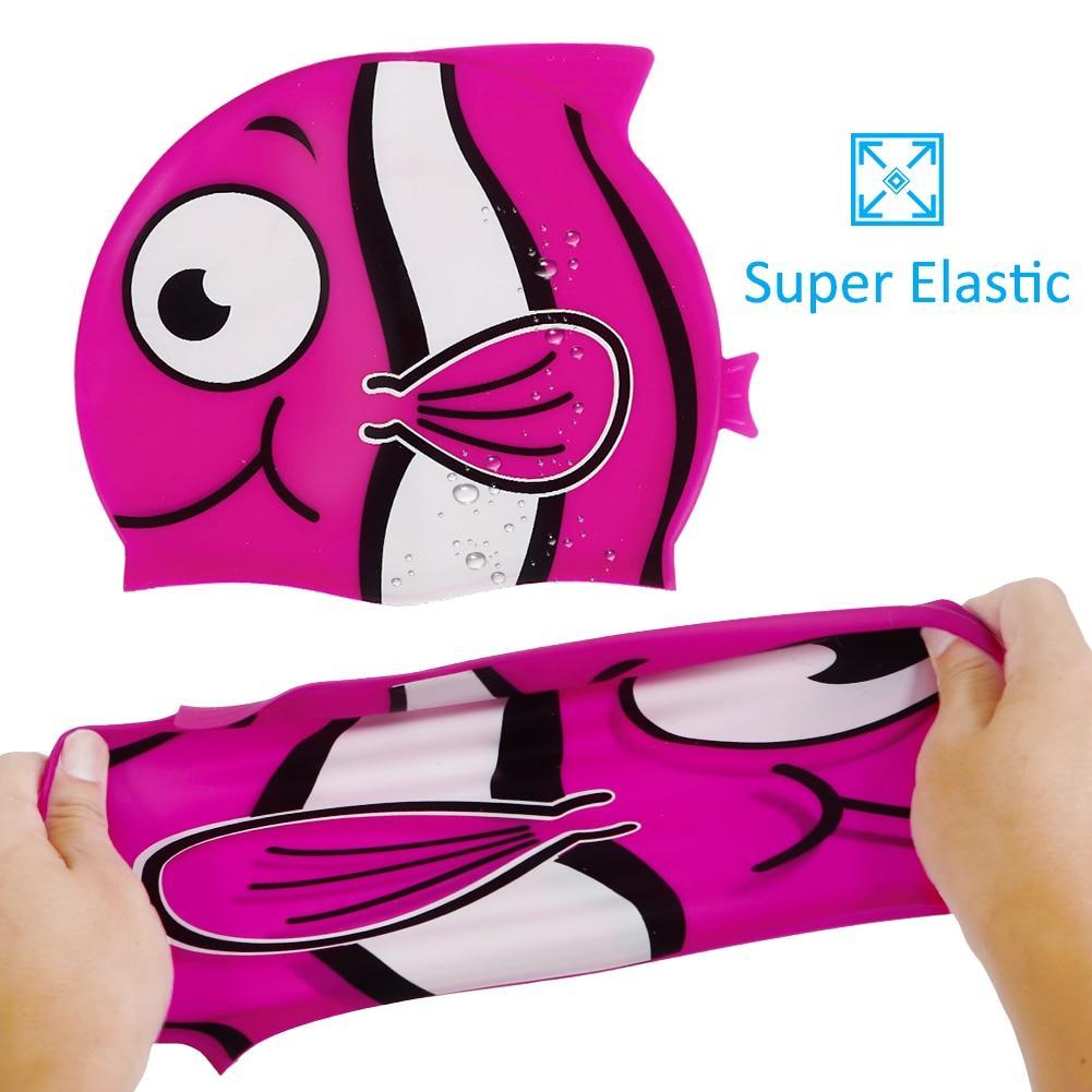 Bonnet de bain en tissu imperméable, 2 pièces, en Silicone, pour sport, piscine, requin, haute élasticité, Flexible, Durable, pour enfants