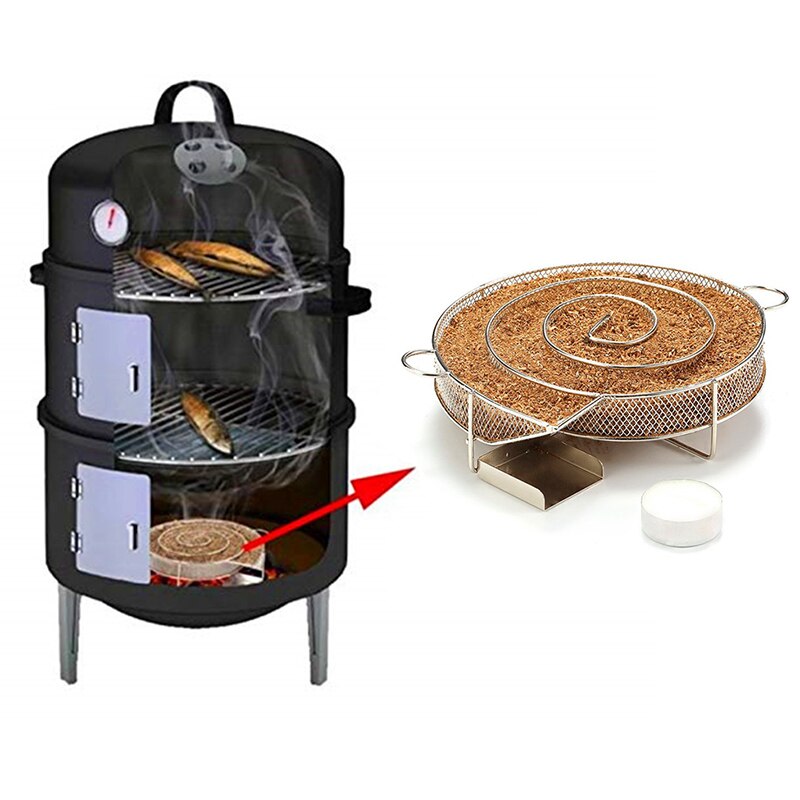 Ruostumattomasta teräksestä valmistetut grillaustarvikkeet pyöreä tupakoitsija pieni puuhake grilli kylmäsavun generaattori pekoni lihatyökalut