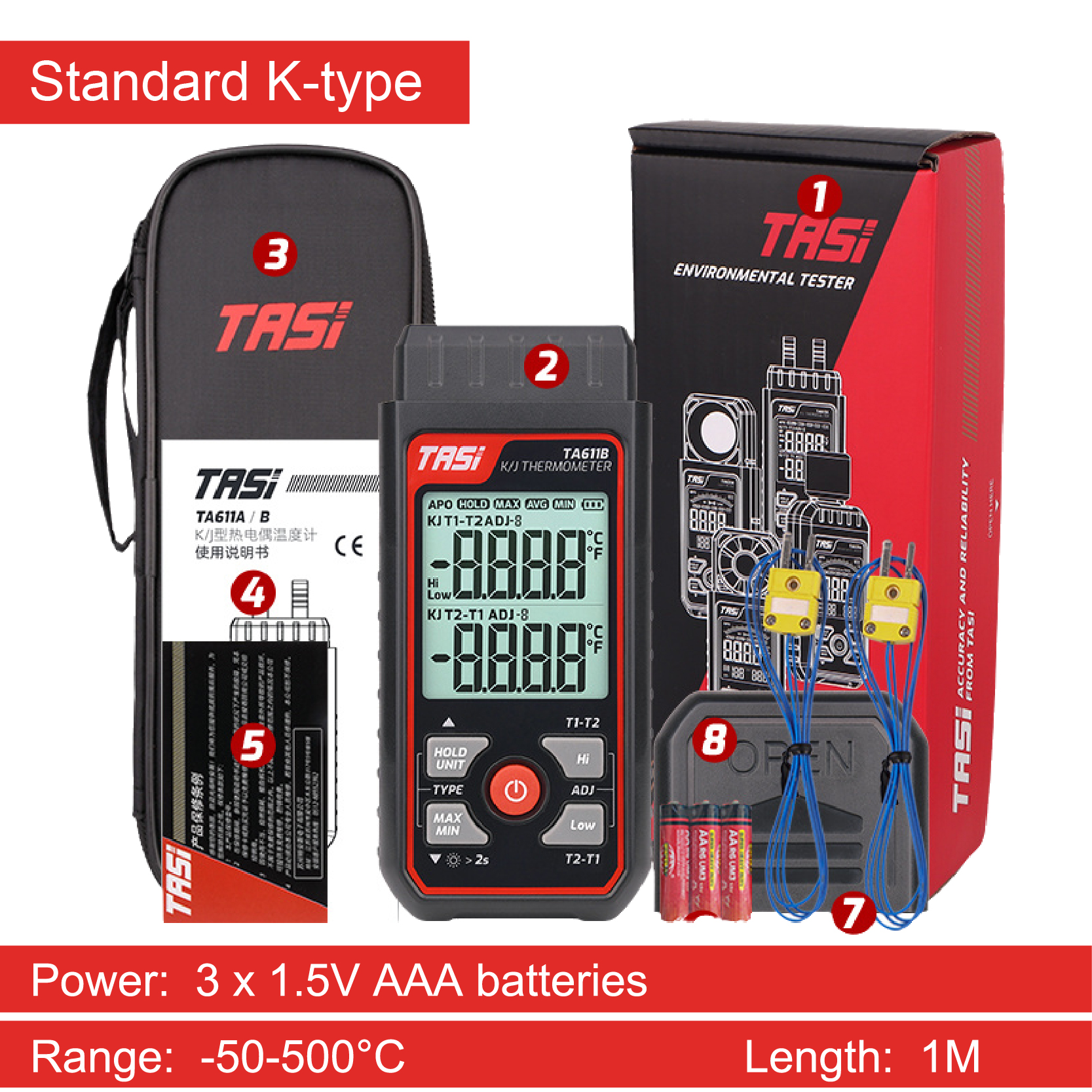TA611A Single Channel K Type Thermocouple Thermometer High Precision Digital Surface Temperature Gauge with Contact Probe: Gold