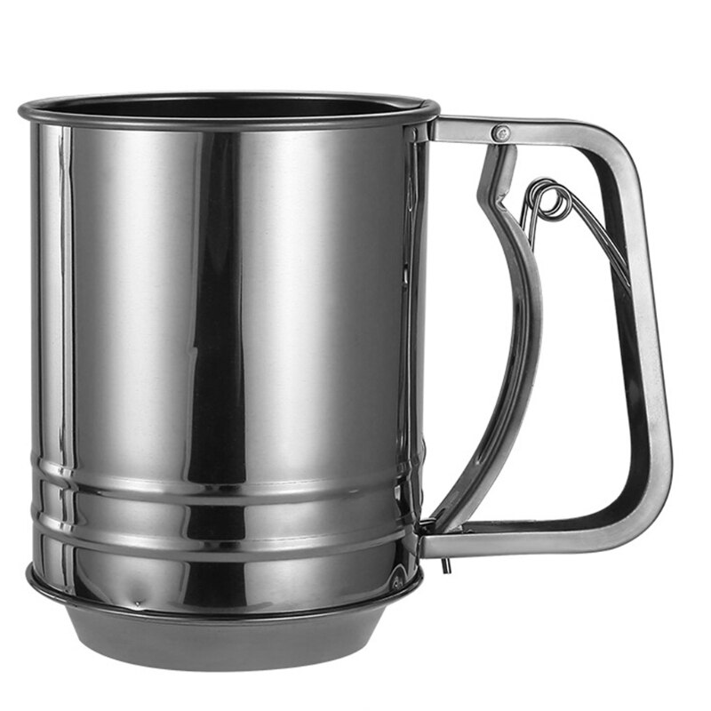 Tamiz de harina de acero inoxidable con prensa manual, tamiz de doble capa para hornear, taza, tamiz para hornear, tamiz