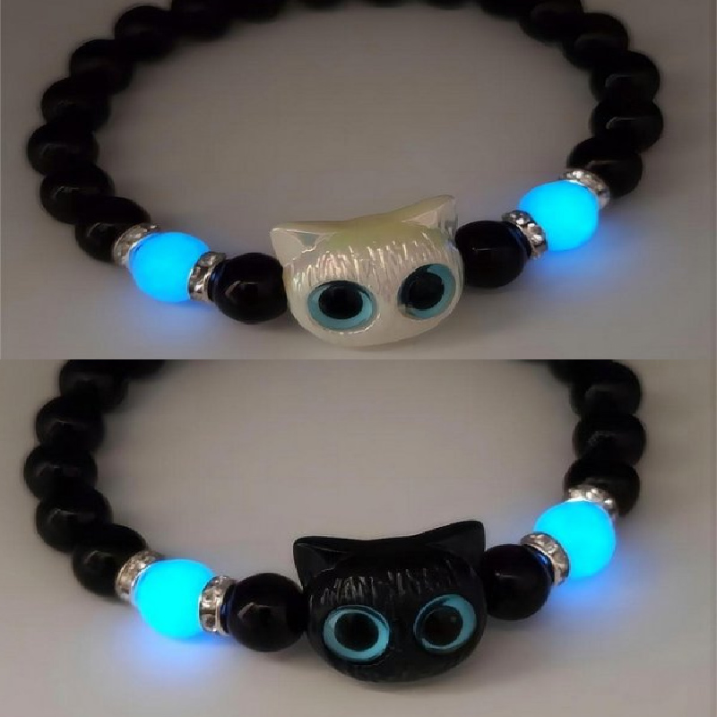 Pulsera de gato bonita hecha a mano para parejas, cuerda de mano única y para mujeres y hombres, pulsera tejida con cuentas, de joyería para la muñeca: COLOR ORO ROSADO
