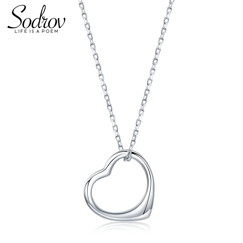 Sodrov Love Shape 925 Sterling Silver Classic Heart Chain Pendant Necklaces Women Jewelry