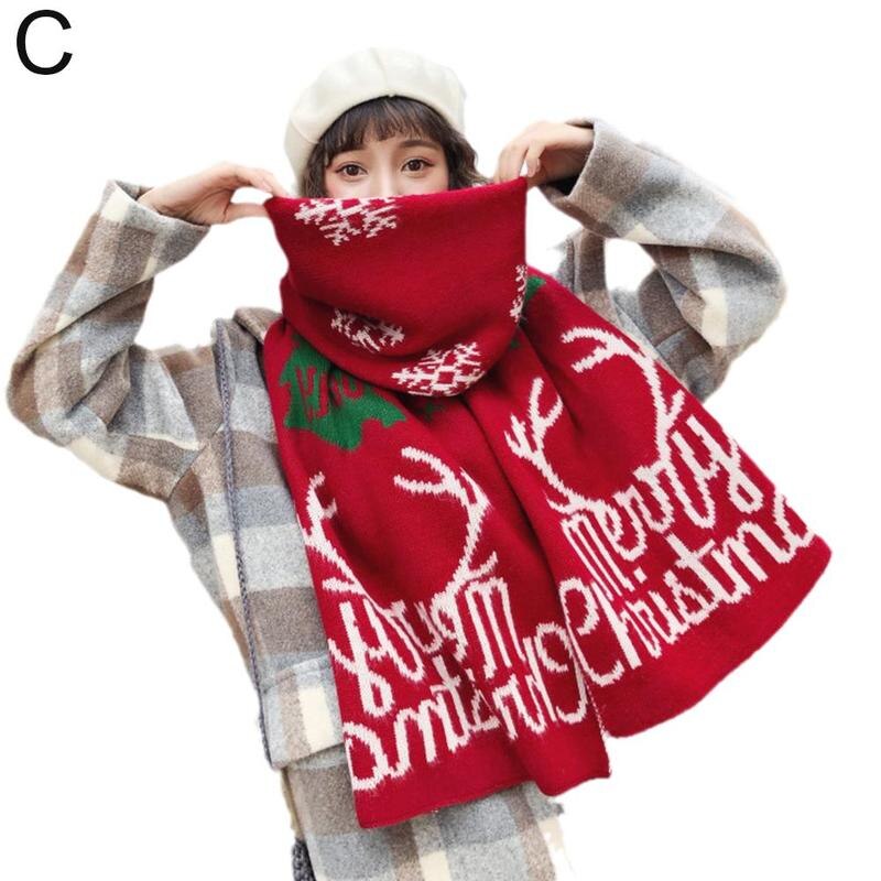 Christmas Pattern Long Scarf for Women Men Winter Knitting Warm Scarves Shawl Dual-use Scarfs Clothes Accessories foulard femme: C