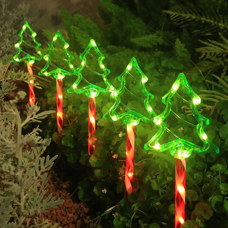 Luces de enchufe Solar para árbol de Navidad, decoración de jardín de Año , luz de ambiente festivo, luces de césped, decoración de entrada, 5 uds.: Rojo