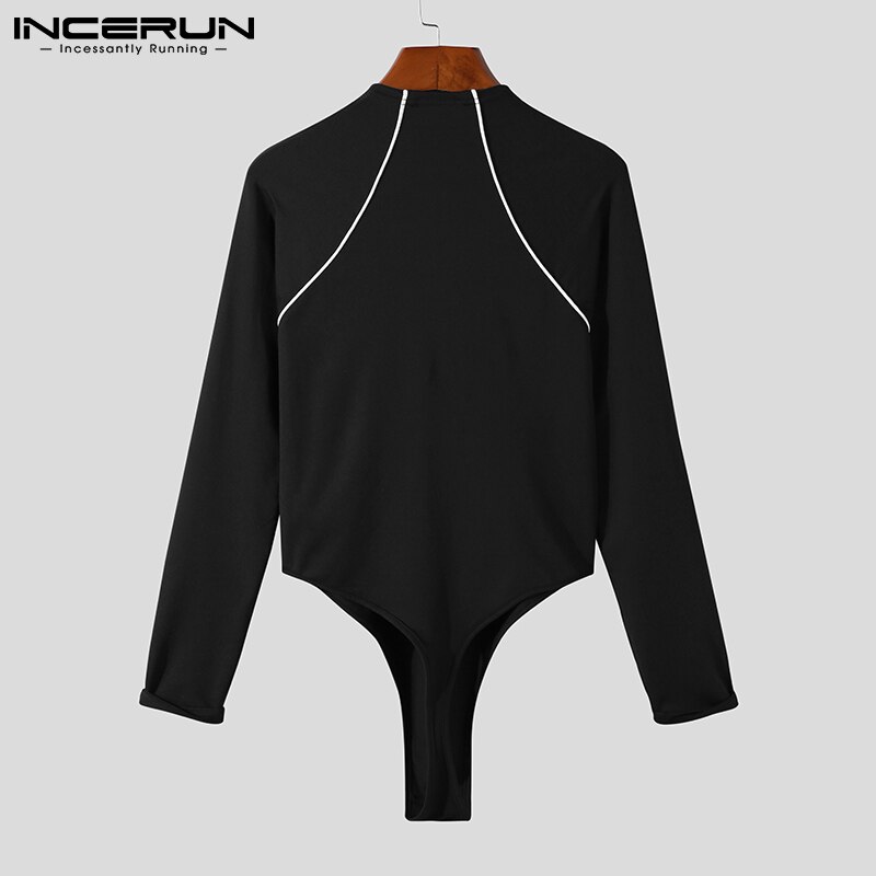 INCERUN 2022 Men Bodysuits Pajamas Homewear Patchwork Fitness Long Sleeve Zipper Men Rompers Comfortable Leisure Bodysuits S-5XL