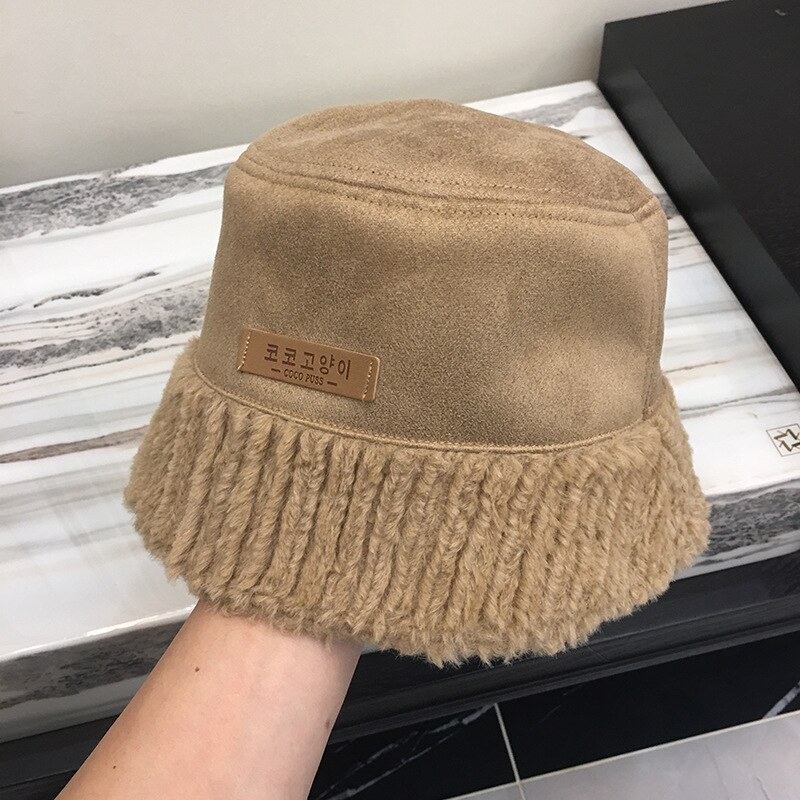 202012-Js Herfst Lente Suede Splicing Pluche Rand Emmer Cap Mannen Vrouwen Leisure Vissers Hoed