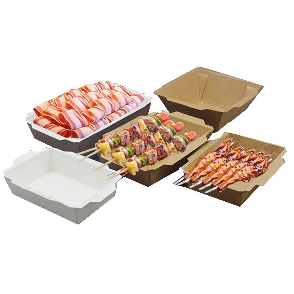 50pcs Kraft meal box without lid Waterproof Greaseproof Barbecue Sandwich Bread container (500ml/750ml/1000ml/1600ml).