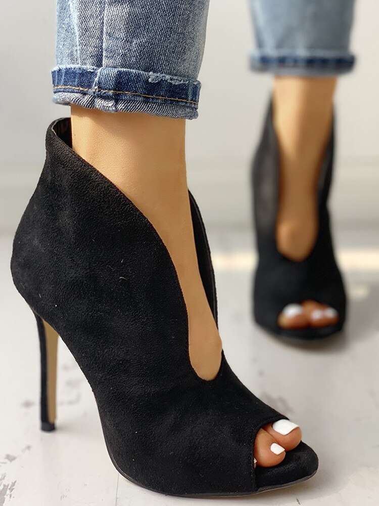Peep Toe v-shape Cut Out Botines mujer 11 Cm tacones altos Sexy mujeres zapatos mujer botas de verano