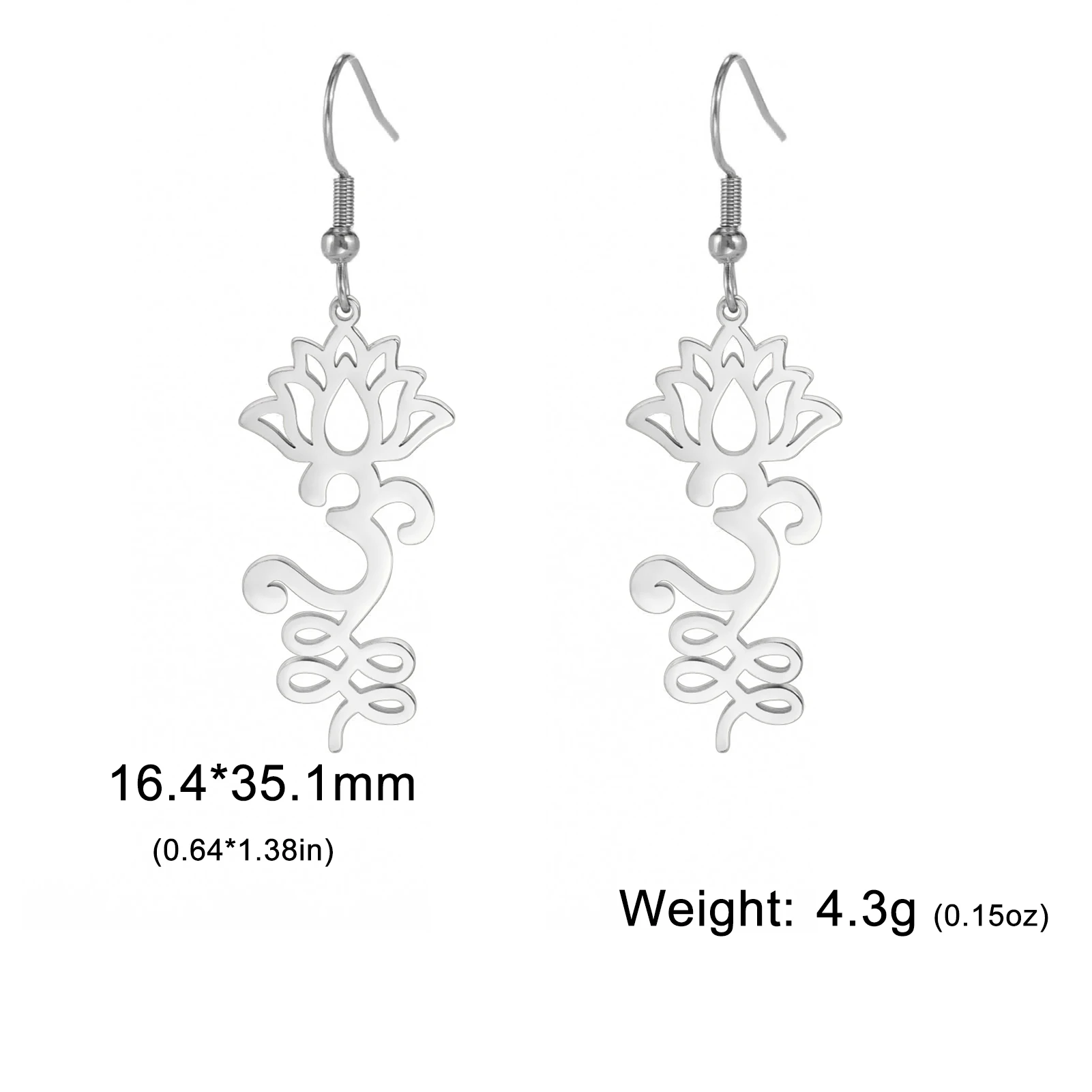 Skyrim Unalome Pendientes colgantes de flor de loto de acero inoxidable, colgante de budismo de Yoga, pendiente de gota, joyería espiritual, para mujeres: Marrón rojizo