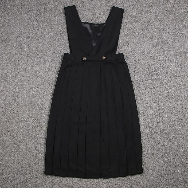 School Dresses Sailor Suit Plain Pleated Skirt Jk Uniforms Cosplay College Middle School Costume Black Blue Strap Long Dress