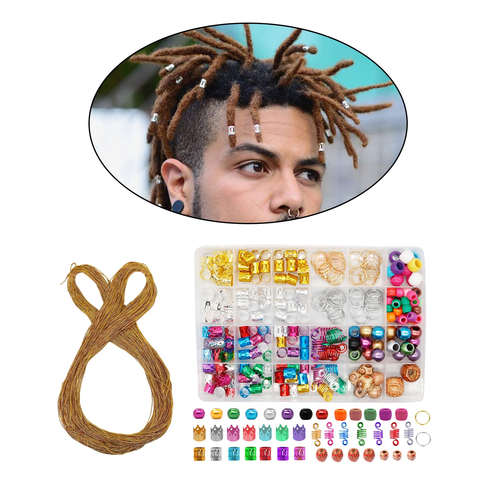 238Pcs Dreadlocks Beads,Hair Braid Rings, Clips, Dread Locks, Hair Braiding Metal Cuffs ,Decoration Accessories Jewelry: OPP Package String