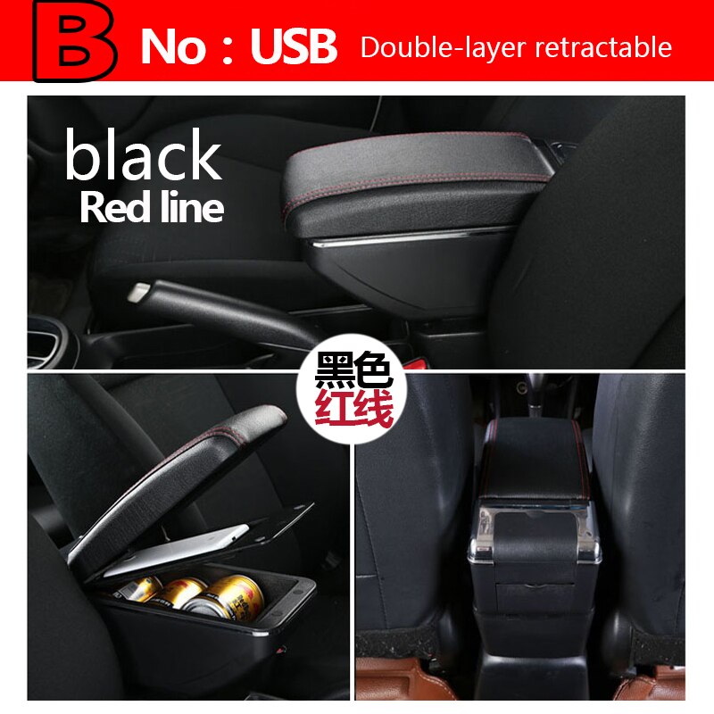 For Opel Meriva Armrest Box Central Store Content Box Products Interior Armrest Storage Car-styling Accessories Parts: B  black. Red line