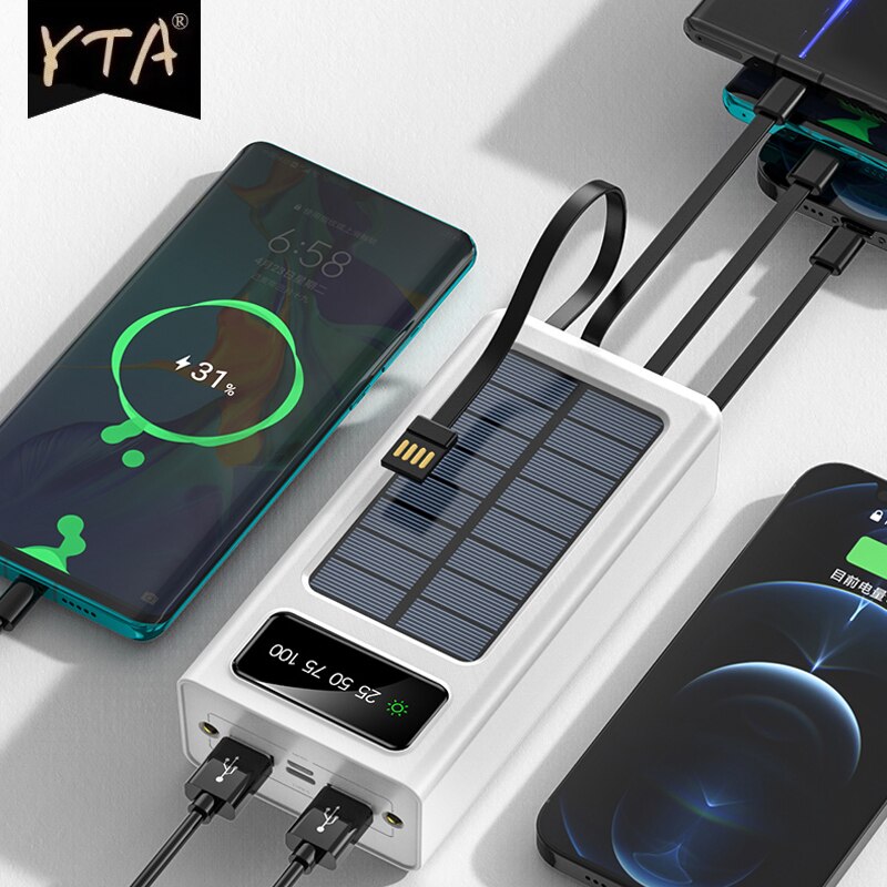 Solar power bank 80000 mah bærbar oplader hurtigopladning eksternt batteri med ladekabel poverbank til xiaomi iphone