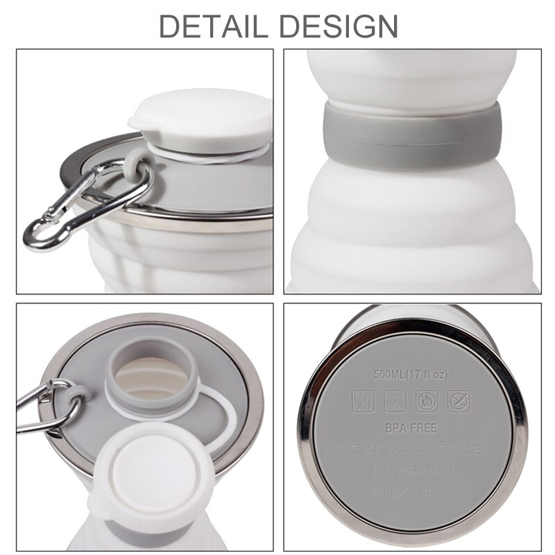 4 Colors 500ML Silicone Folding Water Coffee Win Cups Travel Camping Cup Retractable Telescopic Collapsible Outdoor Sport
