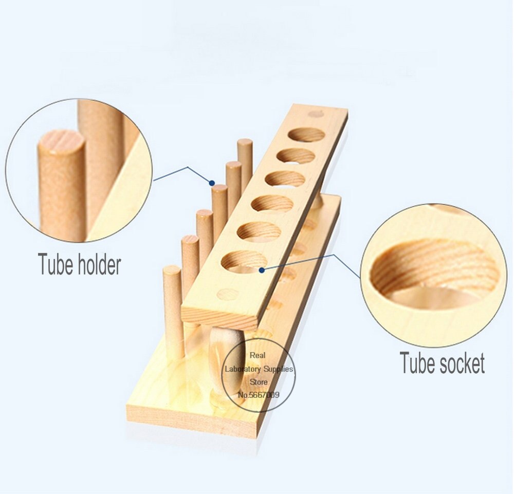 Soporte de tubos para pruebas de laboratorio de madera con 6 agujeros y 12 agujeros con orificio de 23mm para experimentos escolares