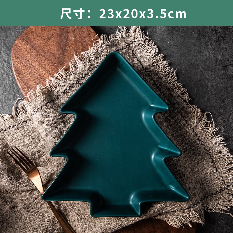 Christmas Tree Plate Ceramic Tableware Profiled Matte Breakfast Fruit Salad Dessert Western Plate Restaurant Kitchen Tableware: L-large
