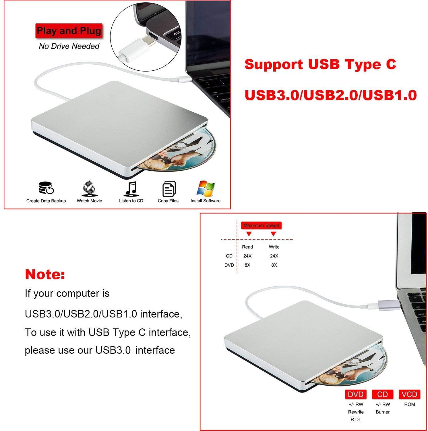 USB 3.0 DVD-ROM Optical Drive External Slim CD ROM Disk Reader Desktop PC Laptop Tablet DVD Player with Touch