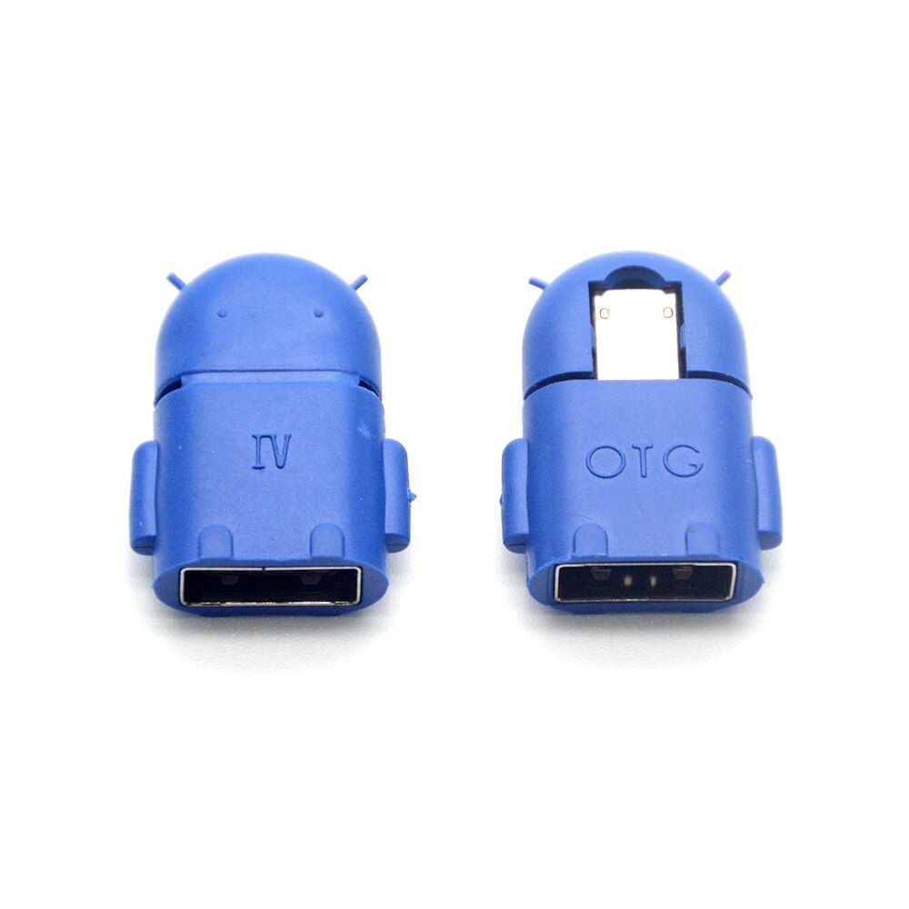 Multi-color Option Robot Shape Android Micro USB To USB2.0 Converter General OTG Adapter For Phones: Blue