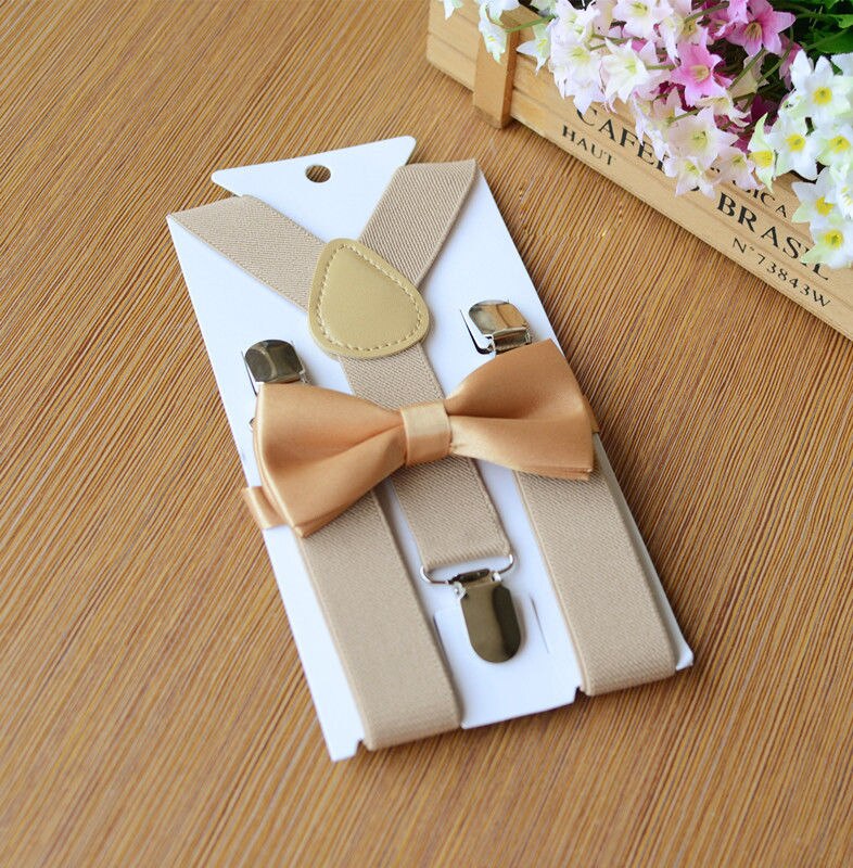 Suspenders Baby Boy Adjustable Kid Girl Elastic Braces Bow Tie Clip-on Children: Beige