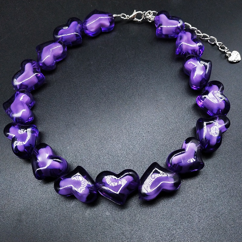 Neue Farben Herz Choker Halsketten für Frauen Punk Harz Strang Seite Kette Böhmischen Weiblichen Party Erklärung Schmuck