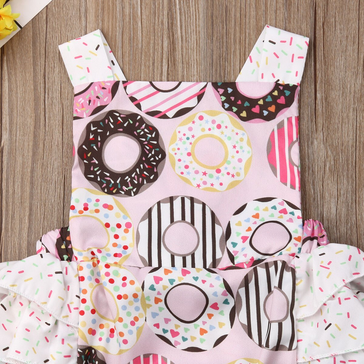 Nieuw Zomer Peuter Baby Meisjes Jongens Bodysuits Ruches Mouwloze Donuts Print Roze Jumpsuits 0-24M