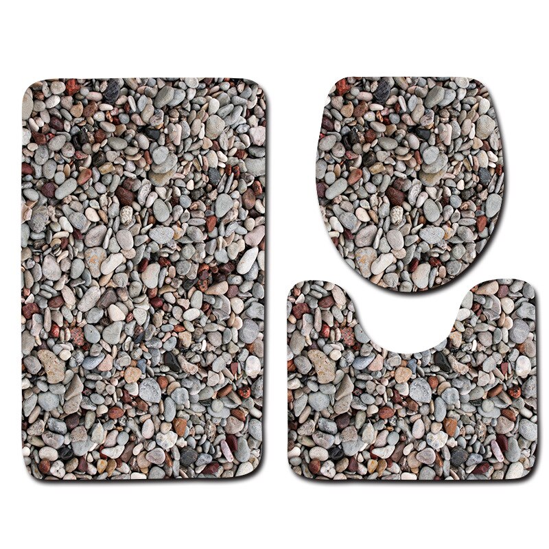 3 Piece Set Stone Printing Bath Mat Set Anti Slip Carpet Doormat Bathroom Cover Toilet Seat Mat Bath Rug Accessories for Toilet: A5 / 400MMx600MM