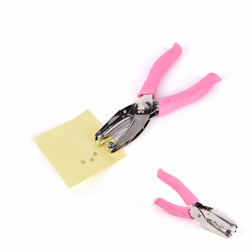 Hand-held Heart Shape Hole puncher Paper Punch for Greeting Card Scrapbook Notebook Puncher Hand Tool with Pink Grip