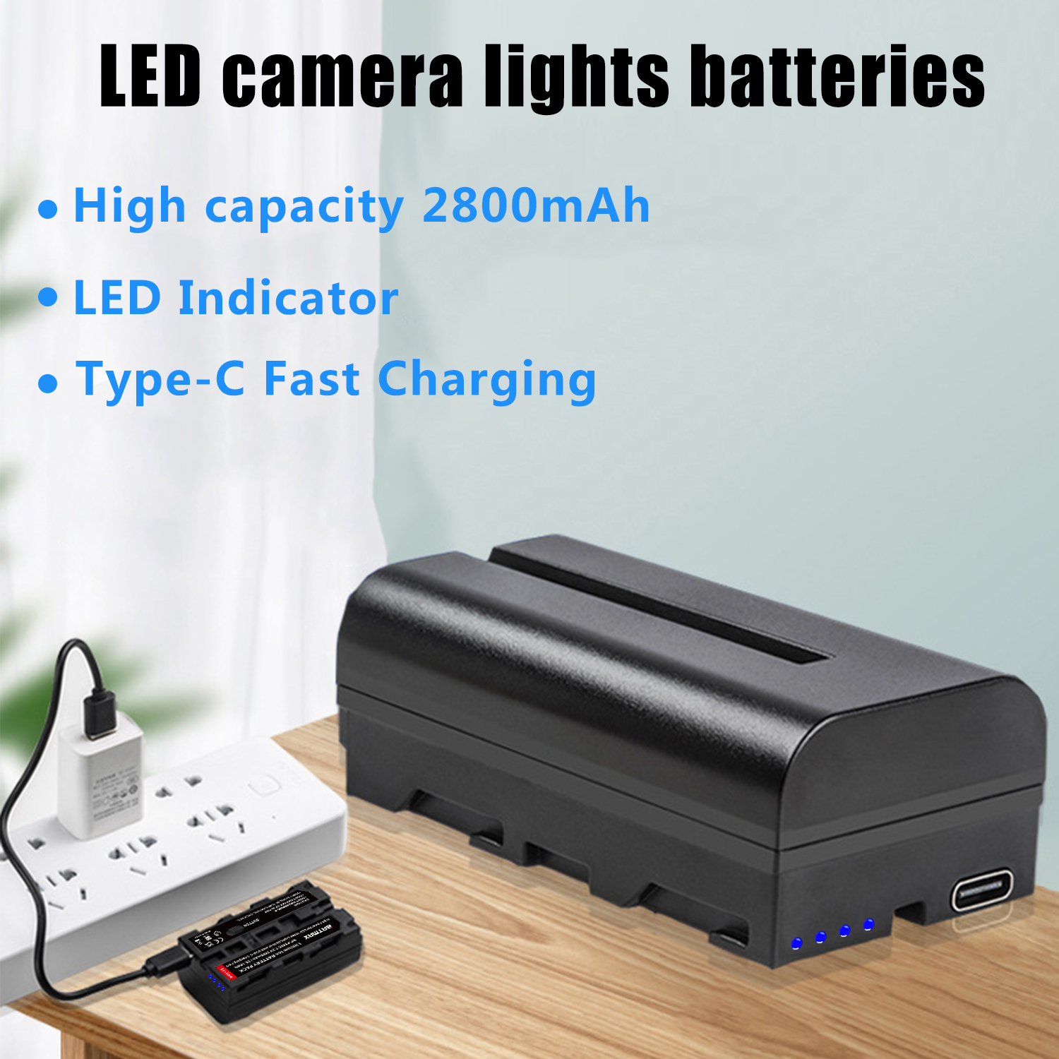 2800 mah innebygd usb-c ladeport batteri for np -f330 np-f530 np f550 np-f570 np-f750 led videolampe fotograferingsbelysning