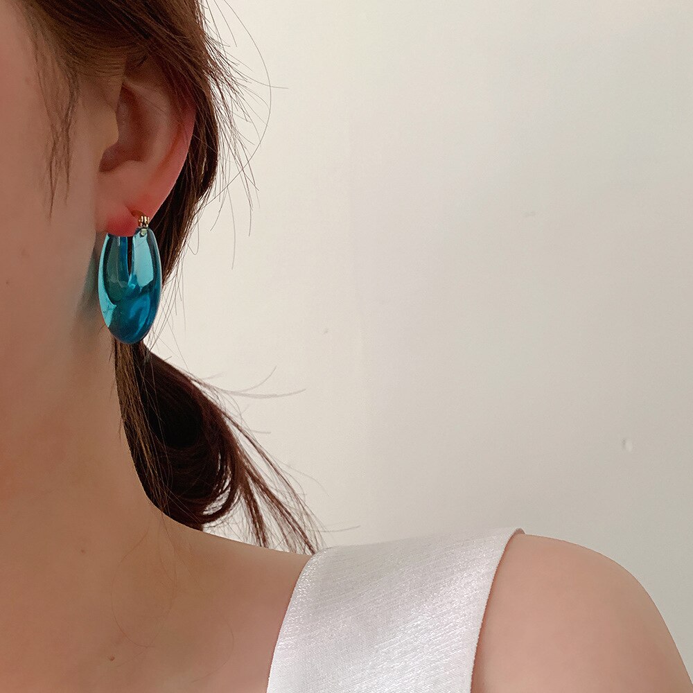 Huanzhi brincos de argola em resina transparente, brincos coloridos de acrílico para mulheres, joias de festa de viagem, 2021