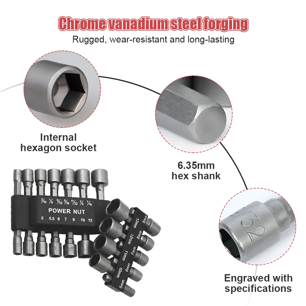 9/14 Stuks Zeskant Dopschroef Mof Nozzles Moer 1/4 "Schroevendraaier Bit Set 5-13Mm Schroevendraaier Set Vaste Boor Set Handgereedschap