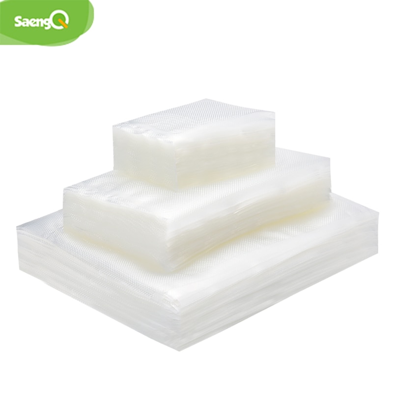 Cozinha 100 pçs/lote saengQ Sacos de Vácuo para Armazenamento De Alimentos Aferidor do Vácuo De Alimentos Máquina de Embalagem Saco Com Material do Produto Comestível