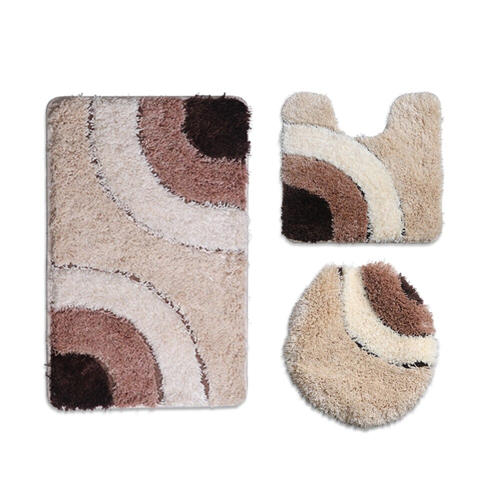 Europese geometrische abstracte flockmatset voor thuis toilet waterabsorberende antislipmat u-kussencombinatie driedelige badmat: 12
