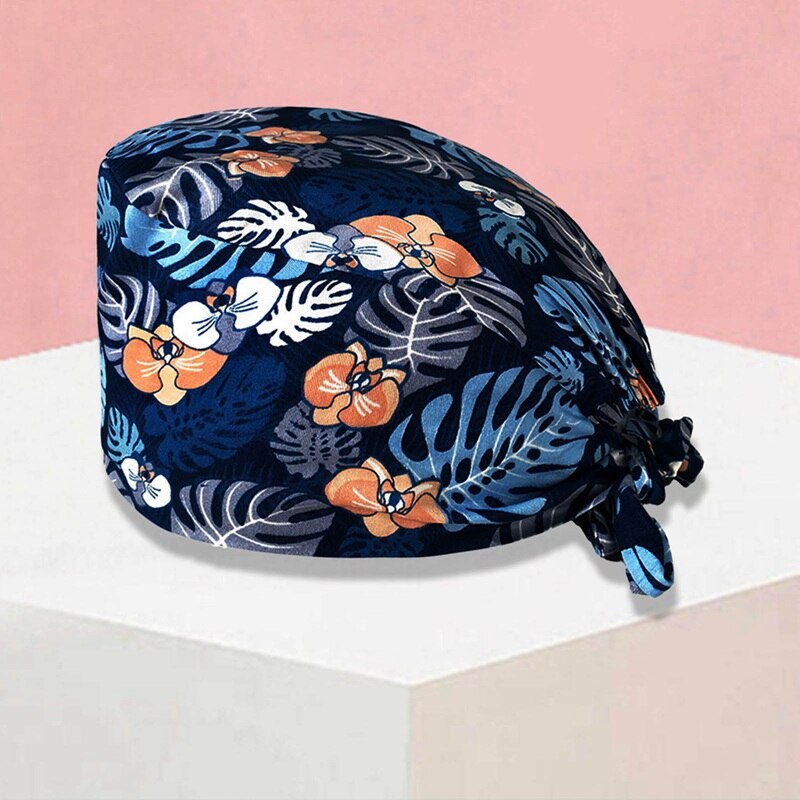 Kvinder print bomuld bandage justerbar sygeplejerske kasket med svedbånd bouffant hat mænd gorros quirofano mujer sygeplejerske uniform tilbehør