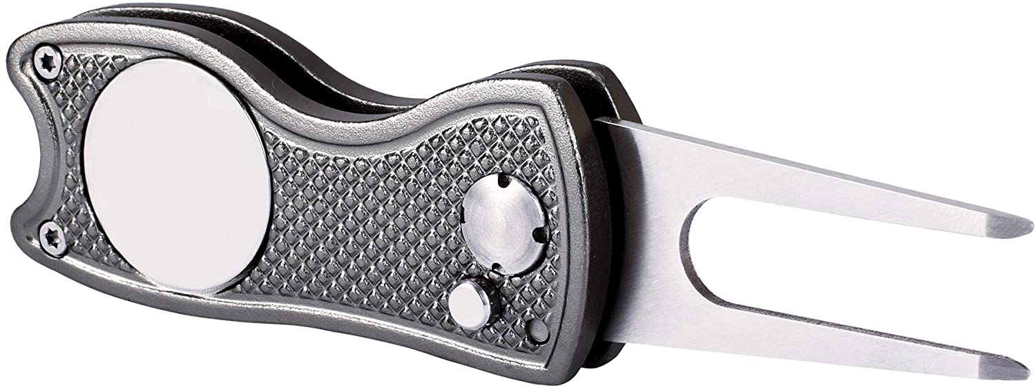 Mile High Life All Metal Foldable Golf Divot Tool with Pop-up Button & Magnetic Ball Marker (Multi-Colors/Shape)