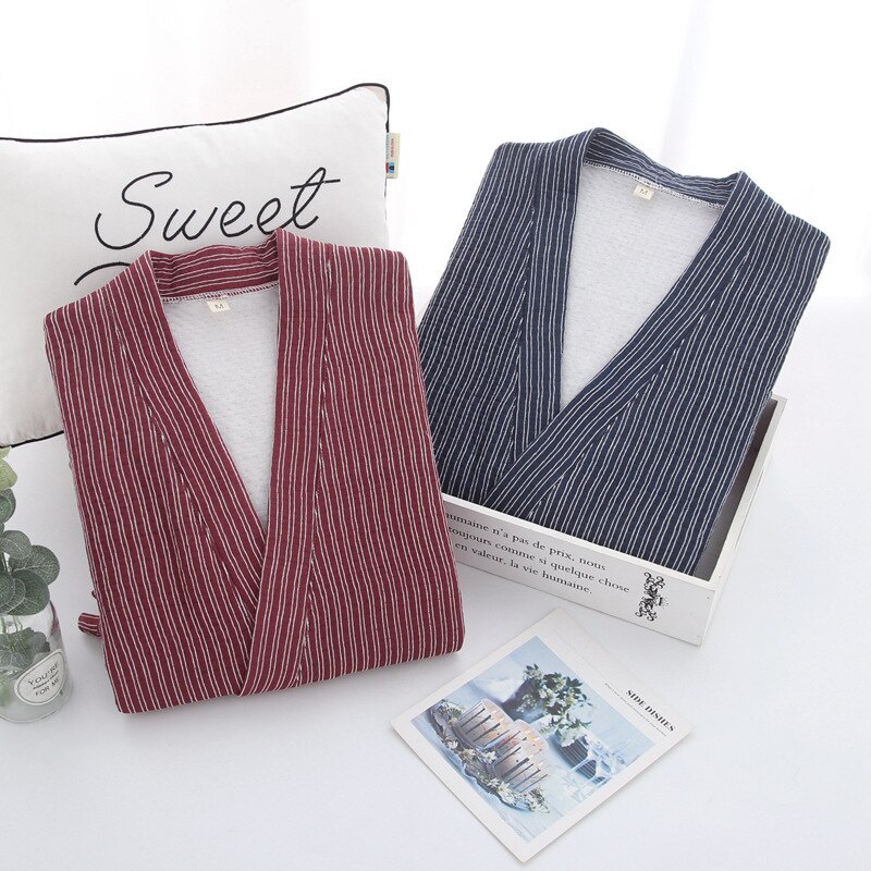 Pijama de Kimono japonés para hombre, ropa de dormir de algodón con capa de aire de manga larga acolchada, de talla grande, para Otoño e Invierno