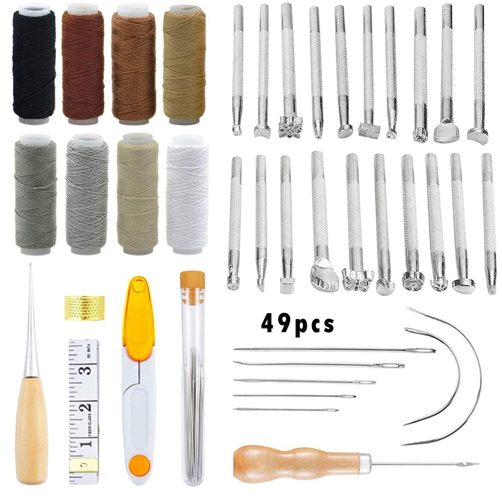 Leather Craft Tools Kit Hand Sewing Stitching Punch Carving Work Leather Groover Kit DIY Stitching Craft Tool: H