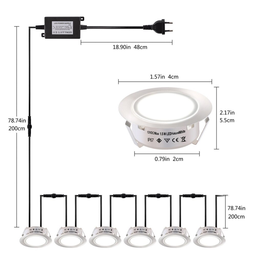1/6/8pcs Dimmable Deck Light DC 12V Outdoor Waterproof Underground Light Garden Spotlight Stair Pathway Landscape Lighting